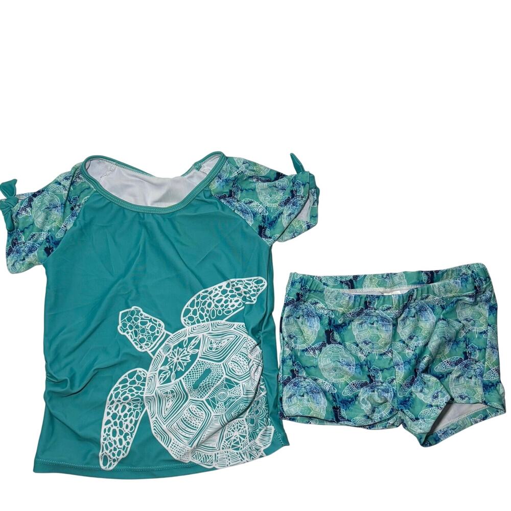 Millie Loves Lily Turtle Print UPF 50+ Rashguard Swimsuit Set Girls Sz 7 NWT